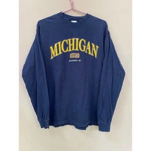 Vintage University of Michigan Wolverines Blue Long Sleeve Mens L Perrin Tag